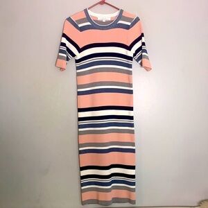 Callahan Multicolor Striped Ribbed Knit short sleeve Casual Dress pink medium
